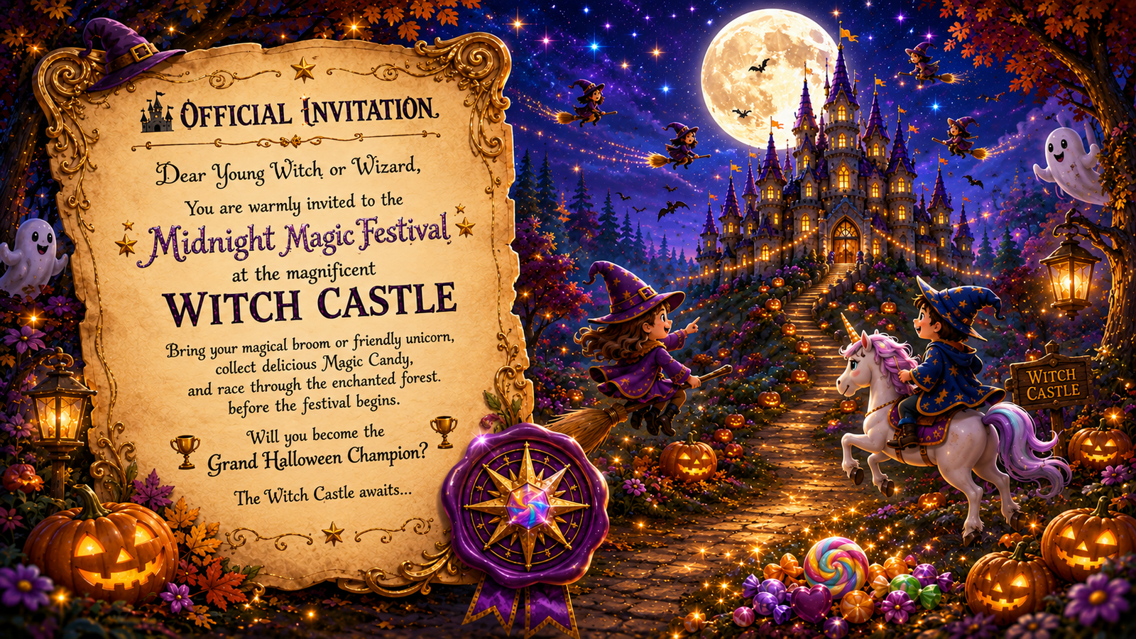 Official invitation to the Midnight Magic Festival at the Witch Castle