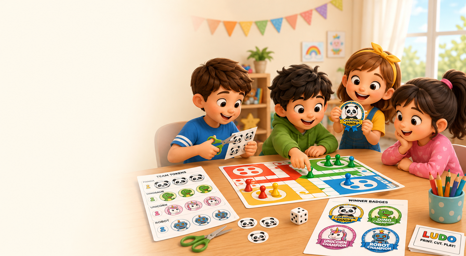 Kids making ludo board, Kids playing ludo