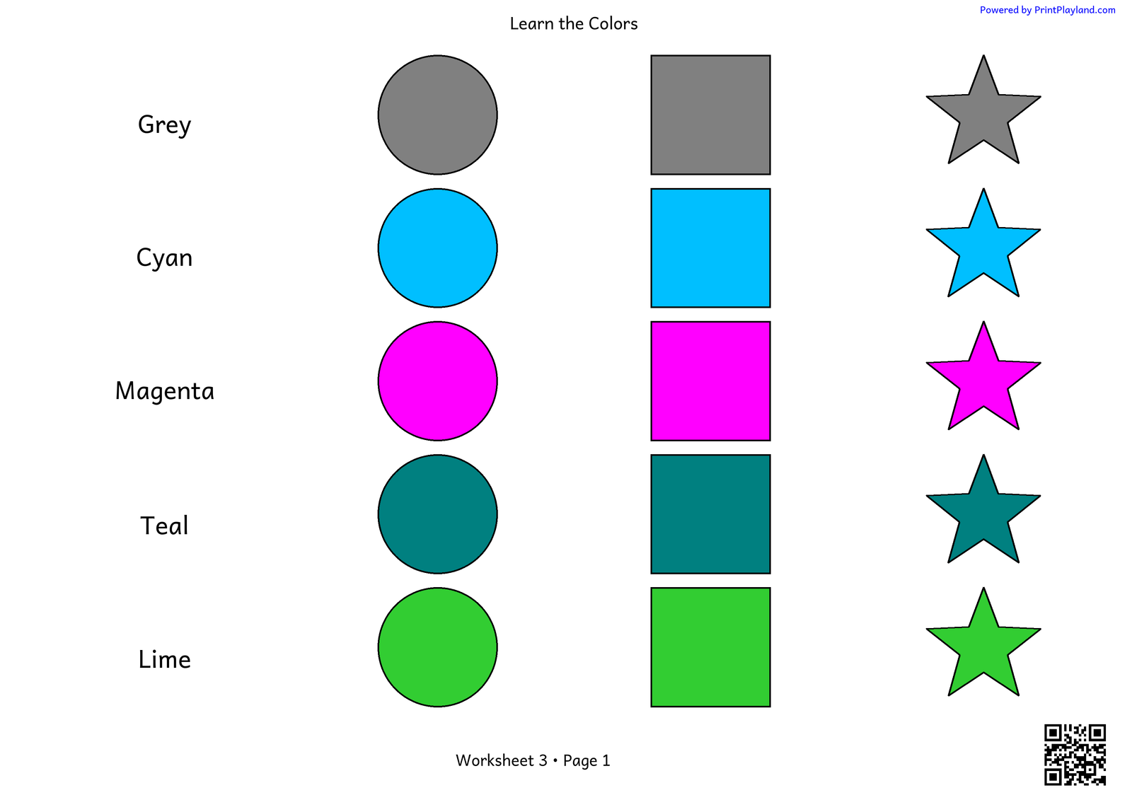 Colors: Grey, Cyan, Magenta, Teal, and Lime
