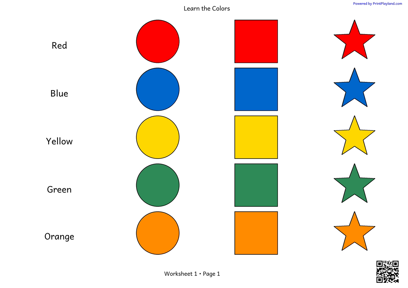 Colors: Red, Blue, Yellow, Green, and Orange