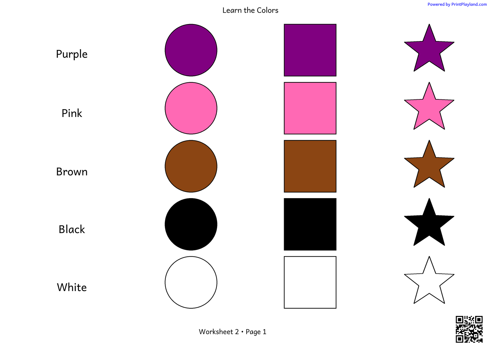 Colors: Purple, Pink, Brown, Black, and White