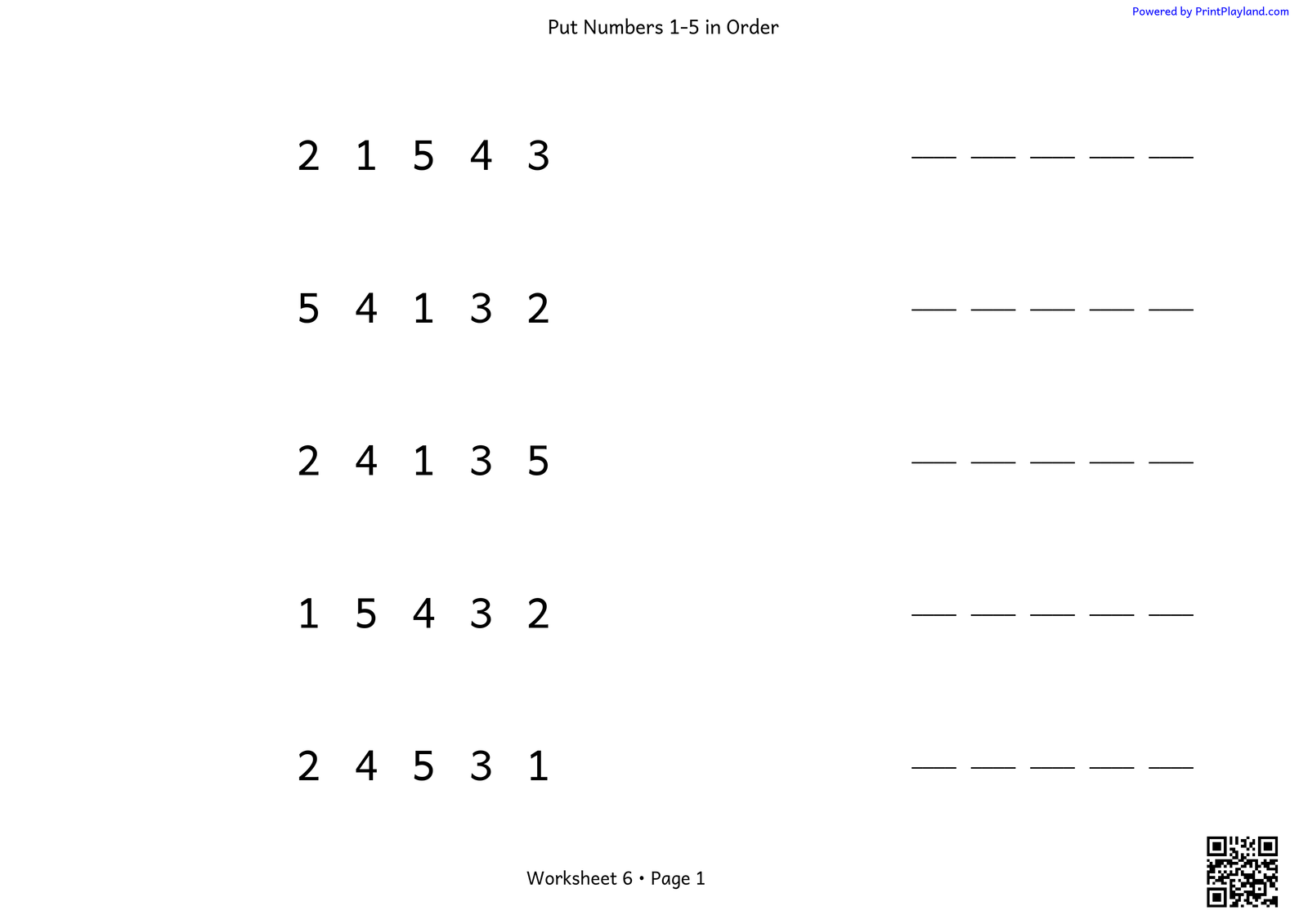Number Order: Numbers 1, 5, 6, 10, 11, 15, 16, and 20