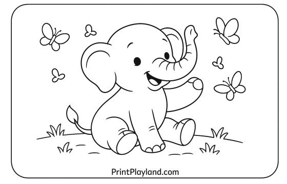 Baby Elephant And Butterflies